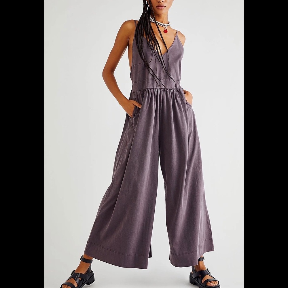 FREE PEOPLE LUNA EXTREME FLARE WIDE LEG ONE PIECE COTTON JUMPSUIT M NEW
